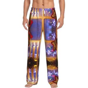 Merry Christmas Picture Heren Lange Lounge Wear Broek Nachtkleding Pyjama Bodems Nachtkleding Nachtkleding Met Zakken En Trekkoord, Wit, S
