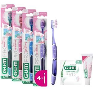 GUM PRO SENSITIVE Tandenborstel | ultrazachte borstelharen voor gevoelige tanden en tandvlees | compacte kop | 4 x 1 stuks (met 1 Bonus Sample)