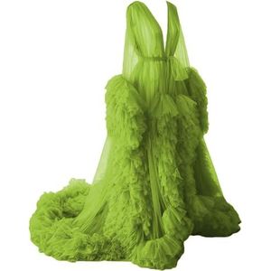 WSEYU Pluizige tule gewaad zwangerschapsjurk voor fotoshoot lange pure bruidsgewaad babyshower jurk plus size, Olijfgroen, 32