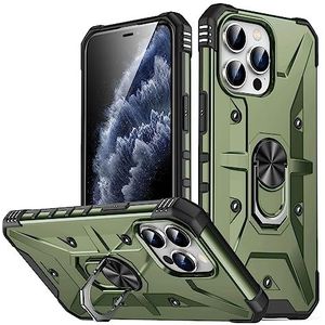 Telefoonmode Compatibel met iPhone 11 Pro-hoesje, draaibare ringstandaard, schokbestendige bescherming harde telefoonhoes Anti-val robuuste beschermhoes for iPhone 11 Pro Telefoonhoesje(Army Green)