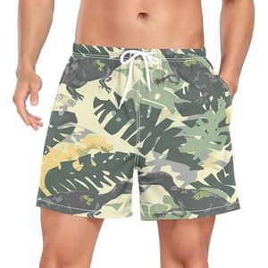 Niigeu Camouflage Jungle Dinosaur Green Zwembroek voor heren, sneldrogend, met zakken, Leuke mode, M