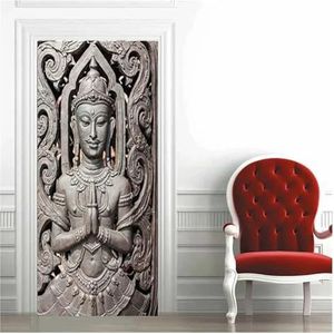 Deurstickers Boeddha PVC Zelfklevende Deursticker Yogakamer Meditatie Muurschildering Behang Waterdichte Woonkamer Slaapkamer (Kleur : E, Grootte : 95x215cm)