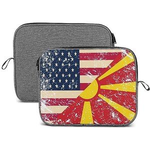 Amerikaanse En Macedonië Retro Vlag Laptop Sleeve Case Beschermende Notebook Draagtas Reizen Aktetas 14 inch