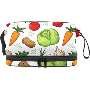 Dubbellaags Cosmetische Tas Plantaardige Draagbare Make-Up Tas Reizen Organizer Pouch Voor Vrouwen Meisjes Toiletries Tassen, Meerkleurig, 27x15x14 cm/10.6x5.9x5.5 in, Make-up zakje