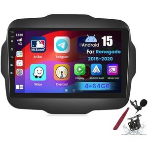 Android 15 Autoradio voor J-eep Renegade (2015-2020) 9 inch 2K aanraakscherm 2000 * 1200 Android hoofdapparaat multimedia-speler met Carplay, GPS-navigatie, BT 5G, WiFi, DSP, SWC,K6 pro plus