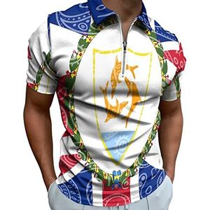 Paisley En Anguilla Vlag Half Zip-up Polo Shirts Voor Mannen Slim Fit Korte Mouw T-shirt Sneldrogende Golf Tops Tees XL