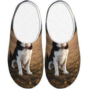 EdWal puppy's hond print Winter Warme Slippers Indoor Anti-slip Pluche Slippers Ontspannen thuis voor Vrouwen Mannen, Zwart, 37.5 EU