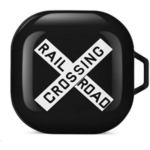 Railroad Crossing Oordopjes Hoesje Compatibel met Samsung Hard Shell Beschermhoes Zwart-Stijl