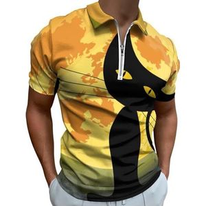 Zonsverduistering Kat Maan Half Zip-up Polo Shirts Voor Mannen Slim Fit Korte Mouw T-shirt Sneldrogende Golf Tops Tees S