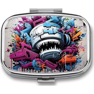 Kleurrijke Graffiti Pillendoos Geneeskunde Pil Organizer Kleine Pil Case Reizen Pil Container Draagbare Pil Case voor Pocket 2 Compartiment Pillenhouder Pillendozen voor Reizen