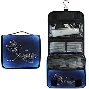 Blauwe libelle opknoping opvouwbare toilettas cosmetische make-up tas reizen kit organizer opslag waszakken tas voor vrouwen meisjes badkamer
