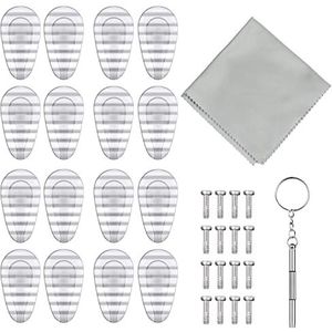 Brillen reparatieset, 8 paar luchtkamer neuspads siliconen, antislip bril neuspads zachte siliconen, schroefbril neuspads met schroeven en reinigingsdoekje