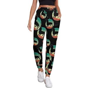 Leuke Retro Teckel Hond Joggingbroek Voor Vrouwen Hoge Taille Joggers Casual Lounge Broek Met Zakken Voor Workout Running