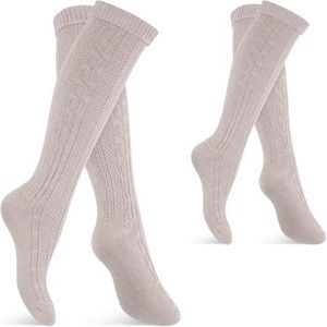 Celodoro Klederdrachtkousen voor dames en heren, 2 paar, Oktoberfest, kousen met omslag, beige, 39-42 EU