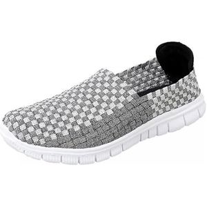 Icegrey Vrouwen Elastische Wandelschoenen Mary Jane Flats Slip On Sneakers Comfort Loafers Geweven Schoenen, Zilver Grijs, 40.5 EU