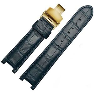 INEOUT Echt lederen horlogeband Compatibel met GC-polsband 22 * 13mm 20 * 11mm Gekerfde band met roestvrijstalen vlindergesp (Color : Blue gold, Size : 20-11mm)