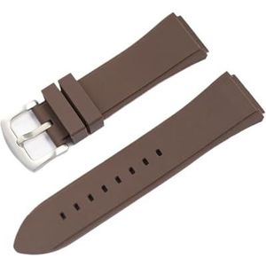 INEOUT Rubberen Siliconen Horlogeband Waterdichte Riem Compatibel Met GUESS Horlogeband Accessoires Met Vouwgesp (Color : Brown Silver Buckle, Size : 27mm)