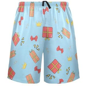 LI ZHI XIN Herenpyjamabroek, korte pyjamabroek, zomer casual shorts, elastische tailleband met trekkoord, rechte losse pasvorm met 2 zakken, S-XXL kerstdoos cartoon patroon, Meerkleurig, S