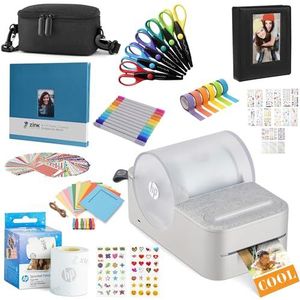 HP Sprocket Panorama Instant draagbare kleurenlabel- en fotoprinter (grijs) Craftbundel met draagtas, HP zinkrol, fotoalbum, stiften, schaar, tape, stickers en lijsten