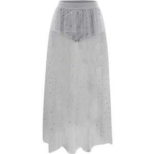 LHSJYG Pailletten Rok Zomer Lange Kant Rok Vrouwen Zwart Mesh Voile Casual Star Pailletten Tule Rokken Sexy Transparante Maxi Onderrok (Wit, XL)