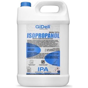 GiDeli Isopropanol 70% 5 liter reiniger, hoogprocent isopropylalcohol, IPA reinigingsalcohol voor het reinigen van elektronische componenten, lenzen en schermen