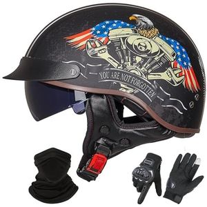 Vintage Motorhelm In Duitse Stijl, ECE 22.06 Goedgekeurd, Open Motorhelm, Retro Halve Helm met Zonneklep voor Volwassenen, Mannen en Vrouwen J-2,M (55-56cm)