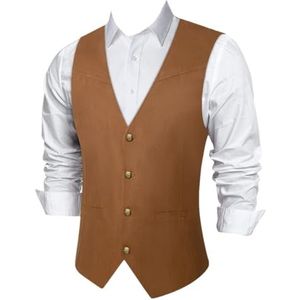Hgvcfcv Heren suède lederen vest vintage mouwloze jas slim fit westerse bruiloft vest met zak mouwloos jasje, MJDJ0271, XL