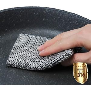 ERGONOW Gietijzeren reiniger Chainmail scrubber, fijne ring - 316 roestvrijstalen schrobben spons koekenpan, schotelschrobber - ingebouwde siliconen met gelaste ringen, voor gietijzeren potten, BBQ,