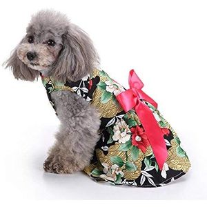 HaiMa Bloemen hondenharnas, voor huisdieren, D-ring vest, overhemden, Sundress, zwart - S