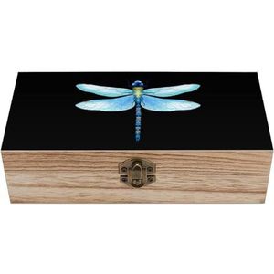 Blauwe libelle houten ambachtelijke opbergdozen met deksels aandenken schat sieradendoos organizer