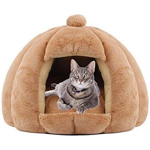 Kattenmanden voor binnenkatten | Fluffy Cat Igloo met verwijderbare, wasbare gewatteerde matras | Indoor Geen vervorming Zachte pluche huisdierenkennel voor kleine middelgrote katten en honden Leryveo