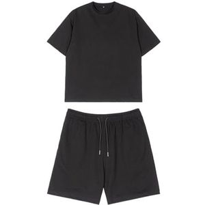 Anybird Heren Casual 2-delige outfits Katoen Zomer Korte Mouwen Crew Neck T Shirts En Drawstring Shorts Set,zwart,3XL