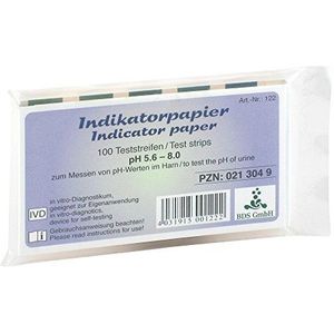pH-indicatorpapier/lakmos-testpapierstroken (100 stuks) voor urine en speeksel, pH 5,6 tot 8,0