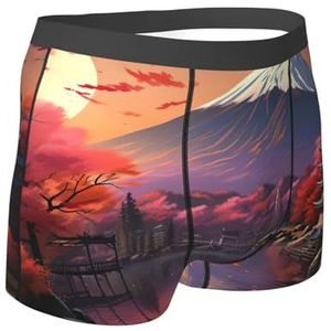 Yyoretp Japan Mount Fuji Boxershorts voor heren, met landschapsprint, stretch pasvorm, microvezel shorts heren voor dagelijks gebruik, Zwart, M