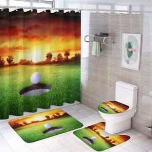 Zonsondergang bal in gat - golfen 4 stuks badkamer sets met douchegordijn toilet deksel en tapijten