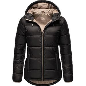 MARIKOO Leandraa Lichte winterjas voor dames, gewatteerde jas met capuchon, maat 34-48, zwart, 44