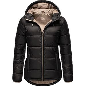 MARIKOO Leandraa lichte winterjas voor dames, gewatteerde jas met capuchon, maat 34-48, zwart, 44