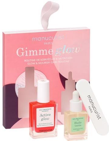 Manucurist Active Glow Raspberry Gift Set & Groene Olie – Inclusief: 1 Verzorging & Make-up Nagellak, 1 Nagelriemolie, 1 Gratis Mini Nagelvijl – Kerstcadeaus voor Vrouwen - Kerstcadeaus