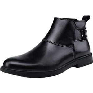 Men's Leather Dress Chelsea Boots Pointed Toe Inner Zipper Adjustable Business Formal Chukka Boots Non-Slip Casual Booties (Color : Black+white Fur, Size : EU 40)
