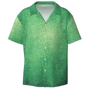 Groene Curve Textuur Print Heren Jurk Shirts Casual Button Down Korte Mouw Zomer Strand Shirt Vakantie Shirts, Zwart, M