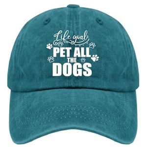 OOWK Baseball Caps Life Goal Pet Alle Honden Trucker Caps voor Vrouwen Grafisch Gewassen Denim Verstelbaar voor Tennis Geschenken, Cyaan Blauw, one size