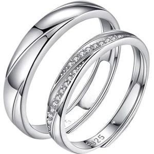 Mode 100% 925 Sterling Zilver Dames Ring Heren Ring Klassieke Zirconia Verlovingsring Paar Ring Paar Sieraden (Color : 1 Pairs_Resizable)