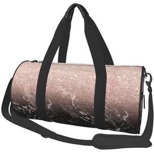 Moderne Rose Goud Zwart Marmer Roze Glitter, Grote Capaciteit Reizen Plunjezak Ronde Handtas Sport Reistas Tote Bag Fitness Bag, zoals afgebeeld, Eén maat