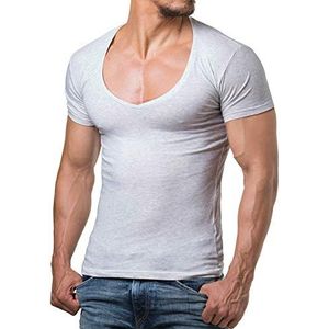 Re Rock Young & Rich T-shirt voor heren, 12 kleuren, V-hals, slimfit, eenkleurig, met V-hals, maat S tot 3XL, ecru, M