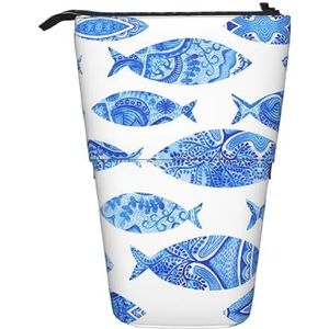 Nbtghga Vis Schilderen Print Potlood Telescopische Klassieke Kunsten Stand Up Potlood Case Organizer Potlood Houder Make-up Tas Gift, Zwart, Eén maat