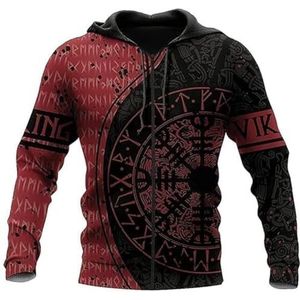 Unisex Viking Vegvisir Rune Hoodie, 3D-geprinte Klassieke Harajuku Casual Plus Zip Sweatshirt, Fall Outdoor Street Comfort Lange Mouw Pullover Sweatshirt(Color:Zip Hoodie,Size:3XL)