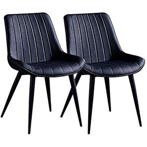 GEIRONV Kunstleer Kantoorstoelen, Smeedijzeren Kruk Benen Dining Stoel Woonkamer Slaapkamer Balkon Stoel Set van 2 Eetstoelen (Color : Black, Size : Black feet)