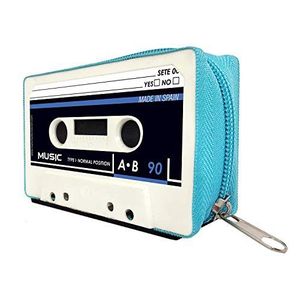 Mancha de Creación - Portemonnee voor cassette, portemonnee, kaartvak, turquoise ritssluiting, origineel design, retro, vintage, voor dames en heren