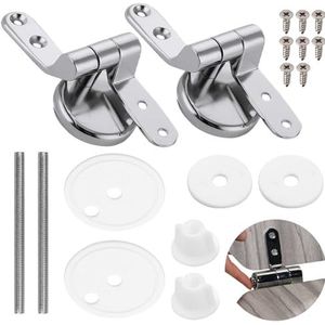 MEETTIKEY Scharnieren voor toiletbril, softclose-scharnieren, geschikt voor de meeste toiletbrilmaten, zilver