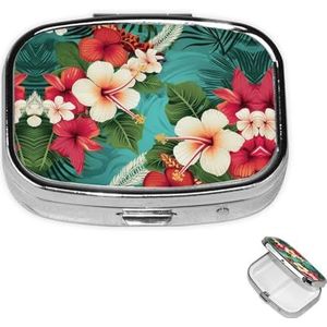 Rechthoekige pillendoos met pillendoos met 3 compartimenten om Hawaiiaanse bloemen pillendoos kleine pillenorganizer waterdicht klein pillendoosje voor op reis pillencontainers voor medicatieplanner